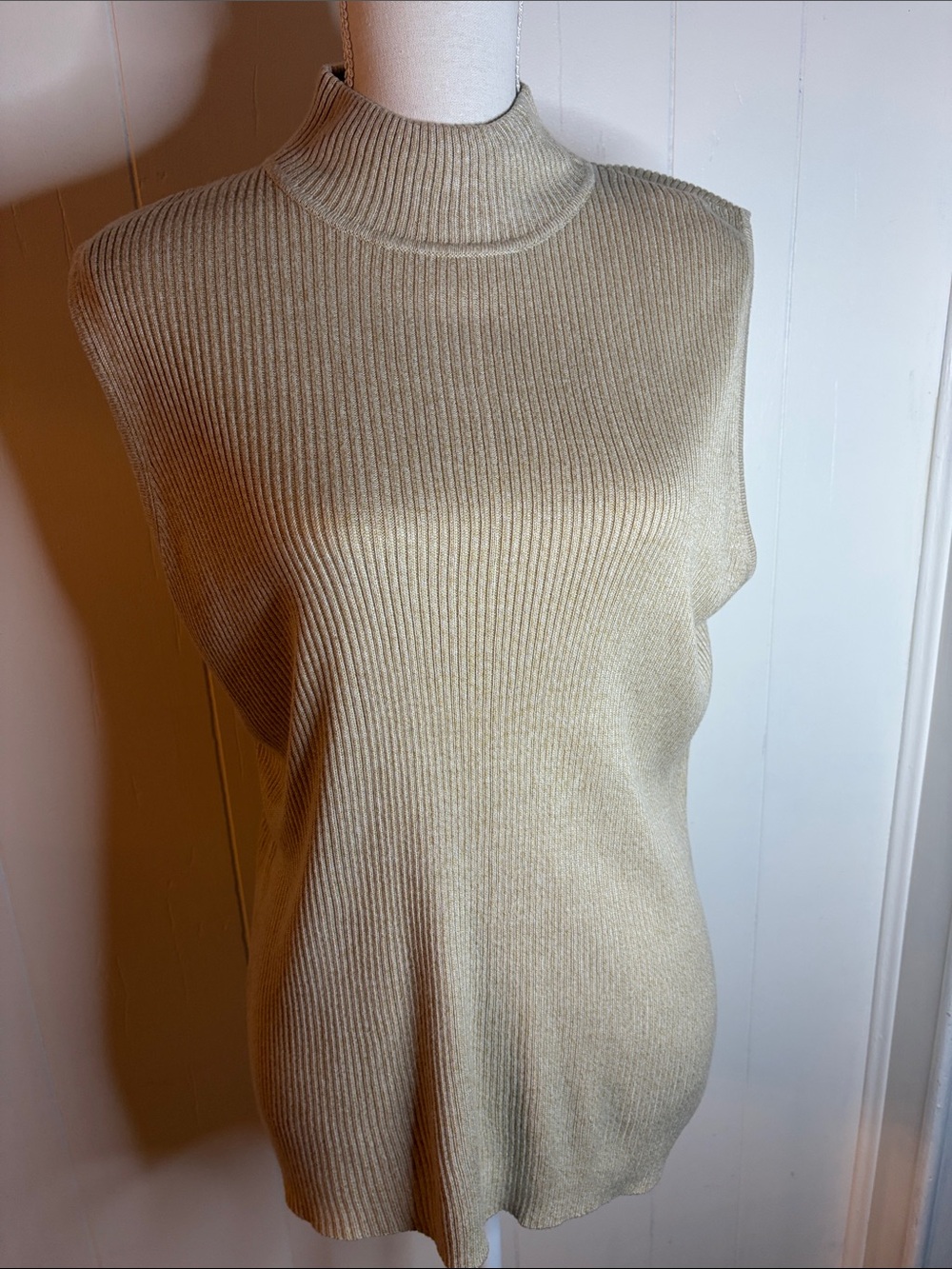 Zara Beige Sleeveless Ribbed Turtleneck Sweater Vest